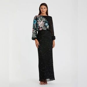 NWT $598 MAC DUGGAL Embellished Multi Color Floral High Neck Gown dress 5615